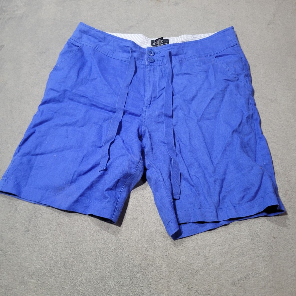 Jones New York Shorts Womens 10 Blue 100% Linen Bermuda Drawstring Summer JNY - Picture 1 of 8